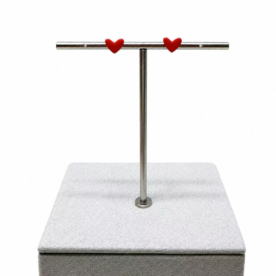 925 Sterling Silver Red Heart Stud Earrings for Women Yui mart