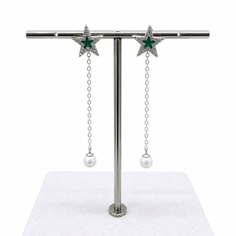 925 Sterling Silver Pearl Star Drop Earrings for Women Yui mart