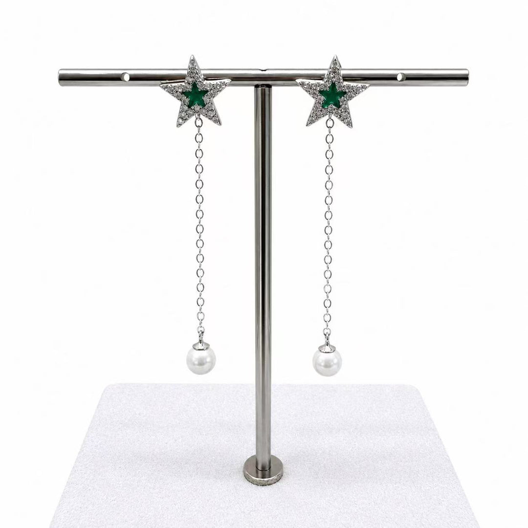 925 Sterling Silver Pearl Star Drop Earrings for Women Yui mart