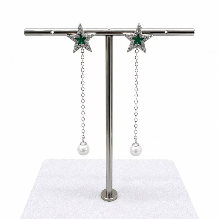 925 Sterling Silver Pearl Star Drop Earrings for Women Yui mart