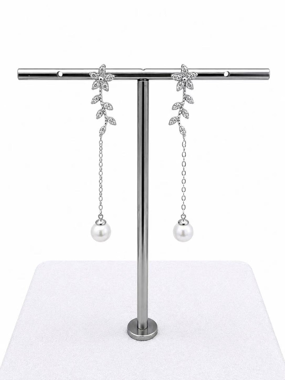 925 Sterling Silver Pearl Chain Drop Earrings for Wome Yui mart
