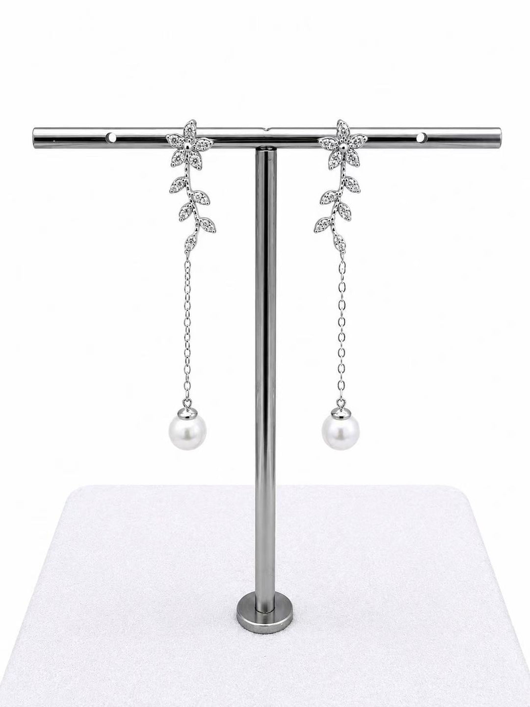925 Sterling Silver Pearl Chain Drop Earrings for Wome Yui mart