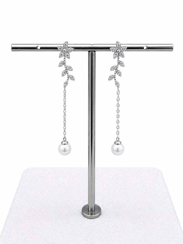 925 Sterling Silver Pearl Chain Drop Earrings for Wome Yui mart