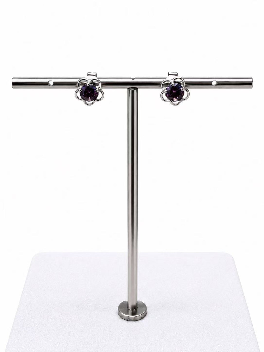 925 Sterling Silver Purple Gemstone Flower Stud Earrings for Women Yui mart