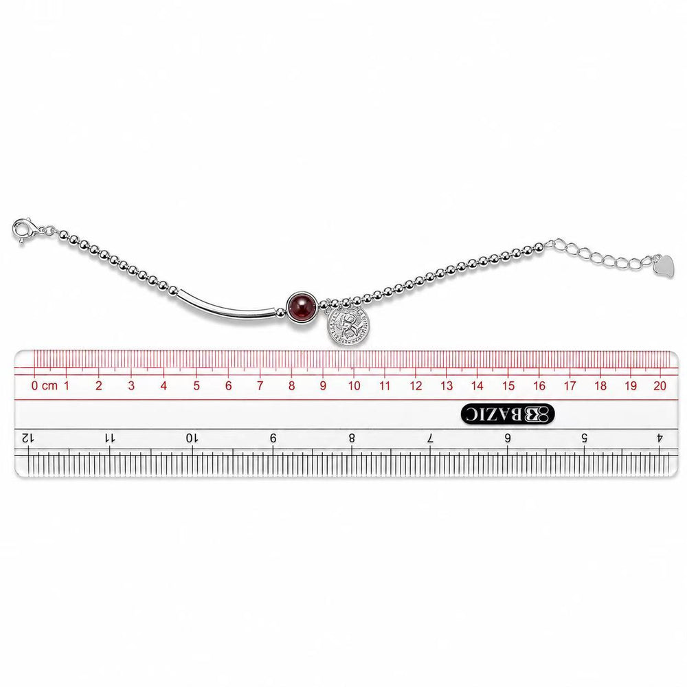 925 Sterling Silver Beaded Bracelet for Women– Red Gemstone Charm Bracelet with Coin Pendant Yui mart