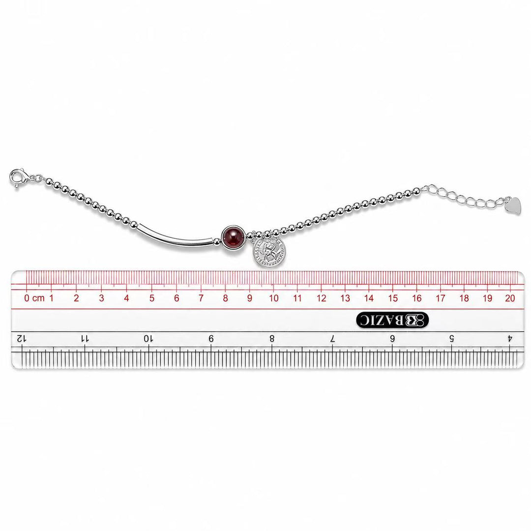 925 Sterling Silver Beaded Bracelet for Women– Red Gemstone Charm Bracelet with Coin Pendant Yui mart