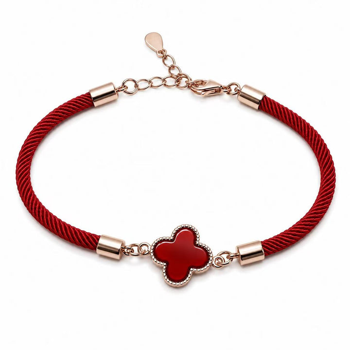 925 Sterling Silver Red String Clover Bracelet for Women – Lucky Four Leaf Charm Bracelet Yui mart