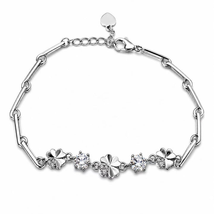 925 Sterling Silver Clover Bracelet for Women – CZ Four Leaf Lucky Charm Bracelet Yui mart