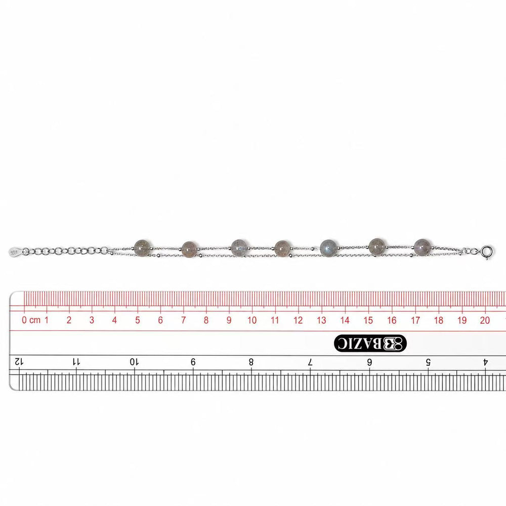 925 Sterling Silver Labradorite Beaded Bracelet for Women – Natural Gray Moonstone Gemstone Bracelet Yui mart