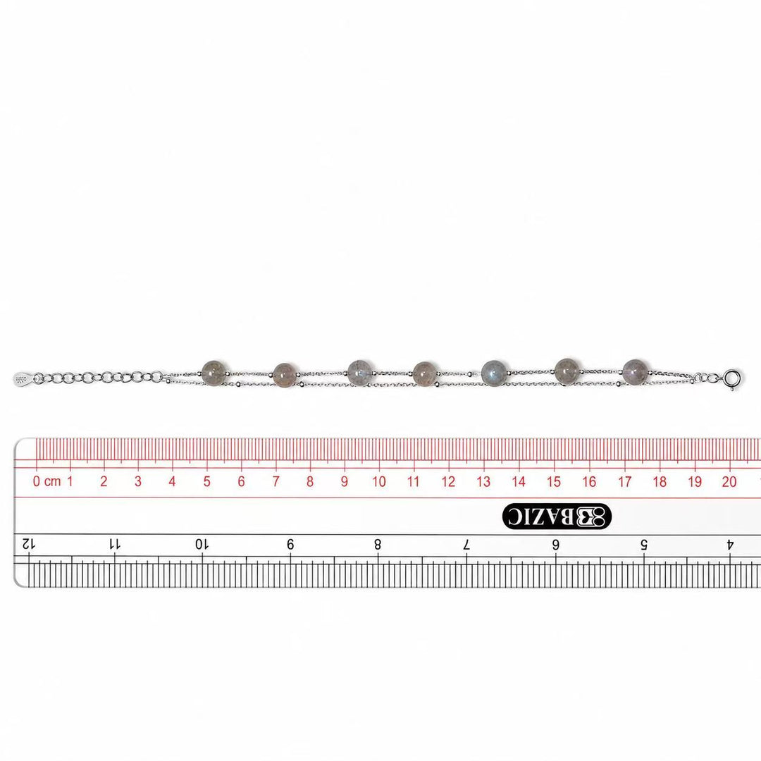 925 Sterling Silver Labradorite Beaded Bracelet for Women – Natural Gray Moonstone Gemstone Bracelet Yui mart
