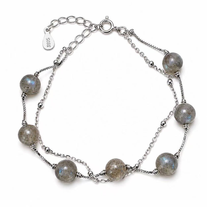 925 Sterling Silver Labradorite Beaded Bracelet for Women – Natural Gray Moonstone Gemstone Bracelet Yui mart