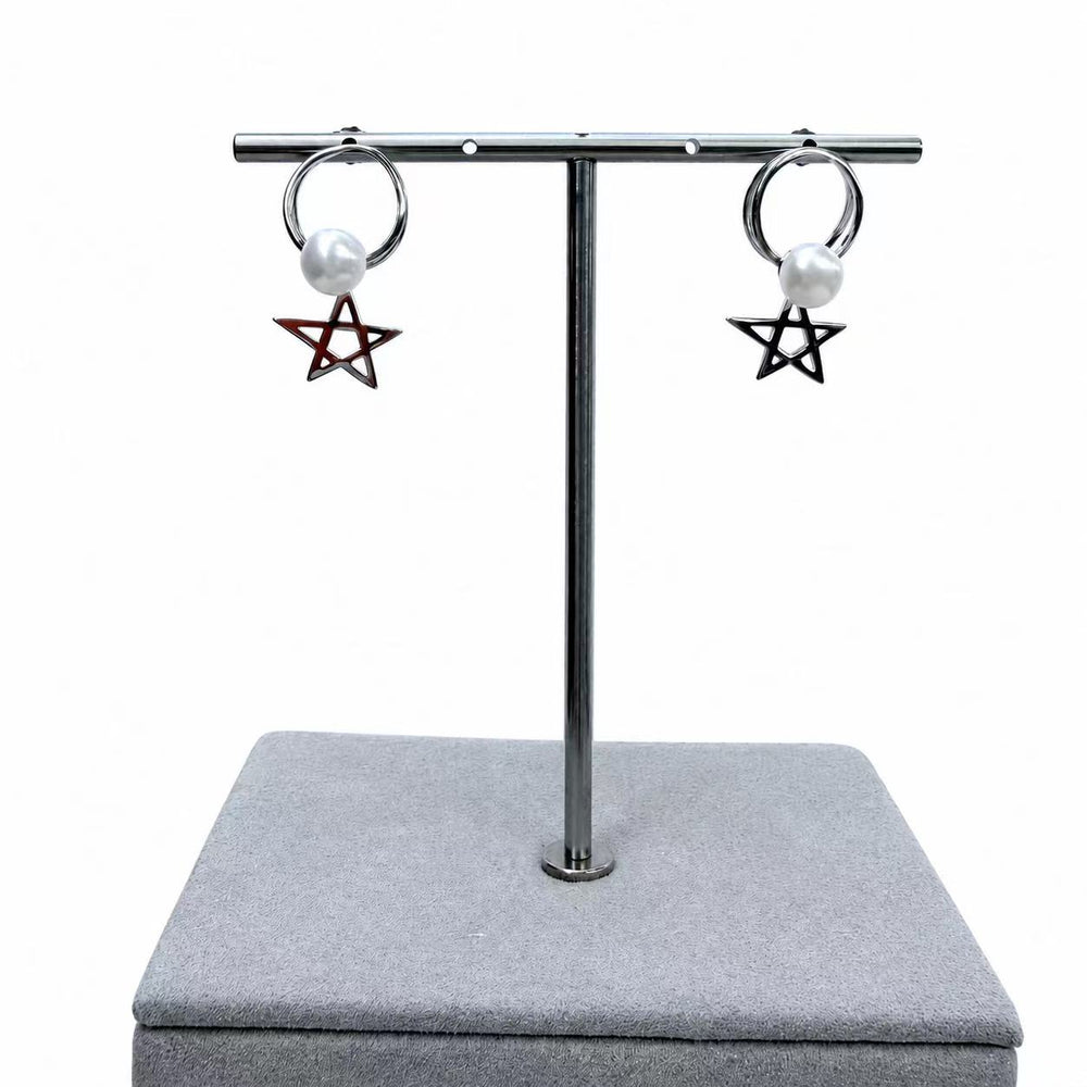 925 Sterling Silver Star Pearl Hoop Stud Earrings for Women Yui mart