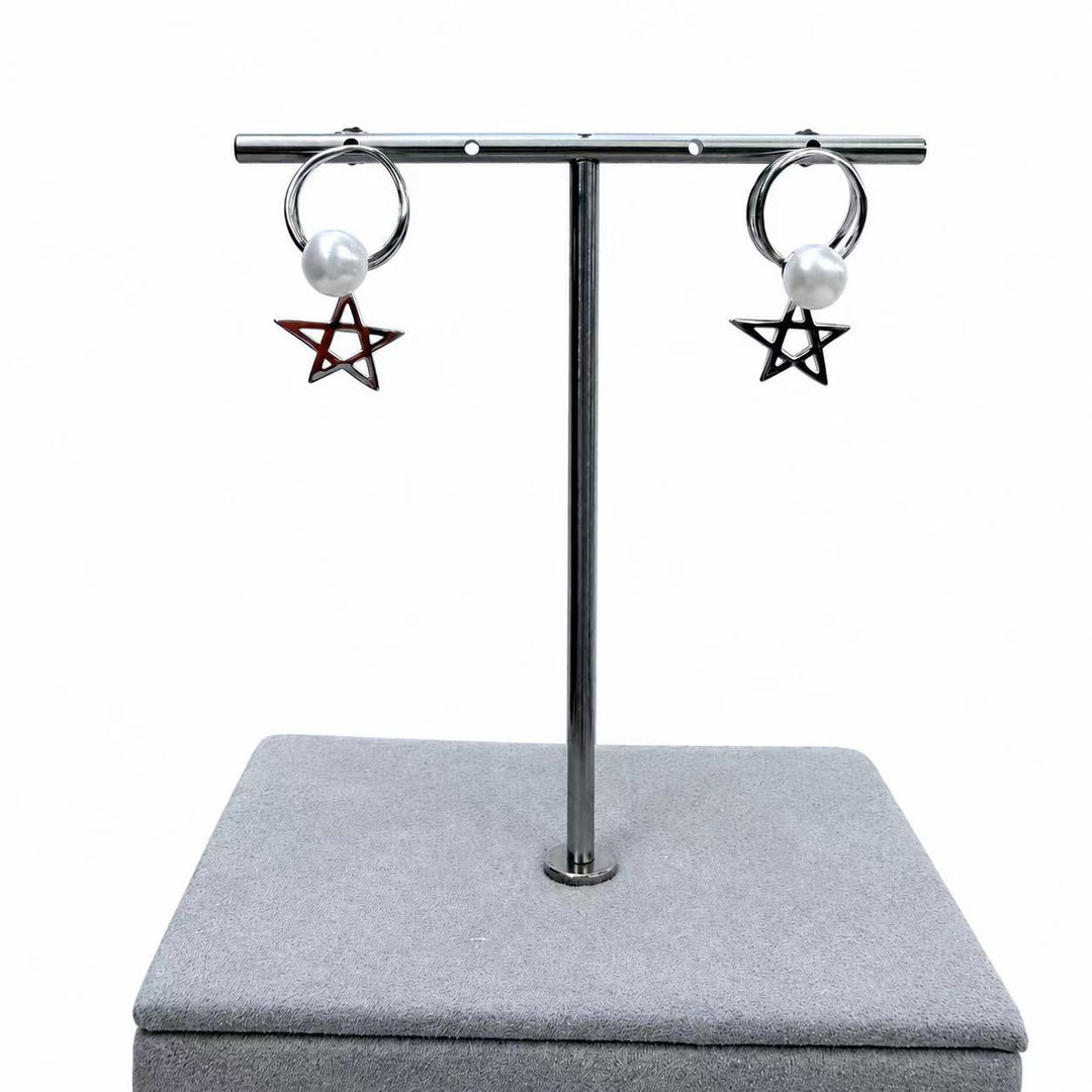 925 Sterling Silver Star Pearl Hoop Stud Earrings for Women Yui mart