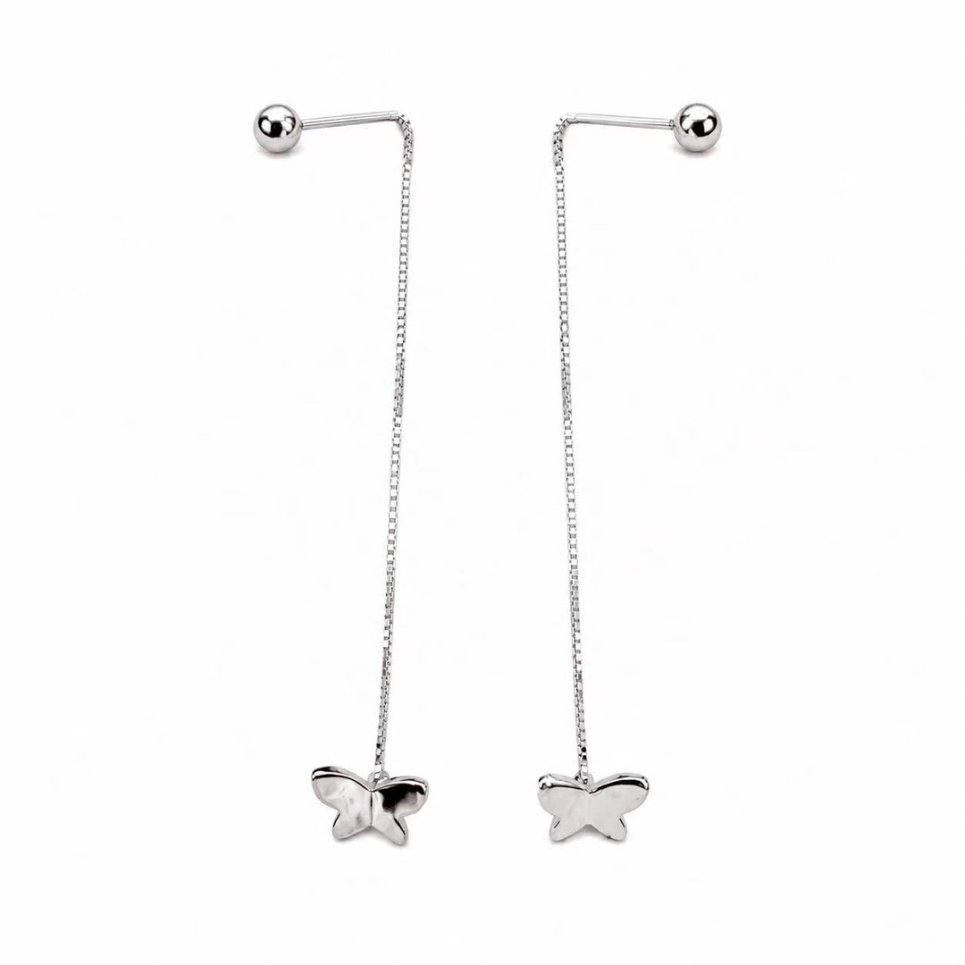 25 Sterling Silver Butterfly Threader Stud Earrings with Screw Ball Back Yui mart