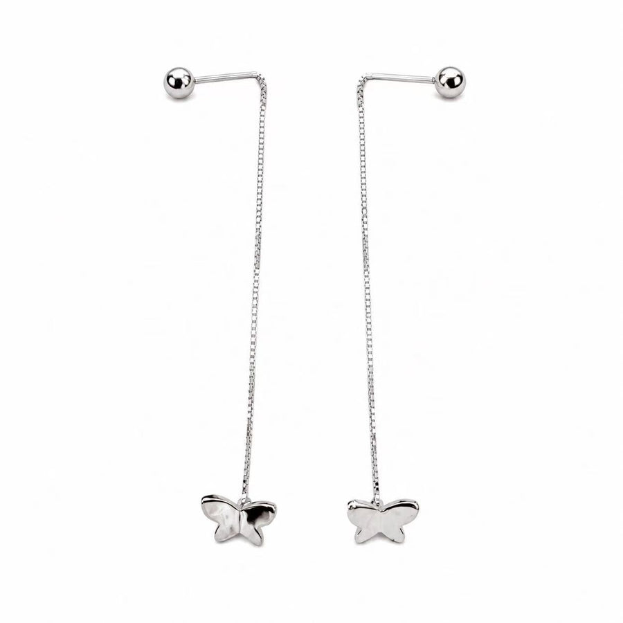 25 Sterling Silver Butterfly Threader Stud Earrings with Screw Ball Back Yui mart
