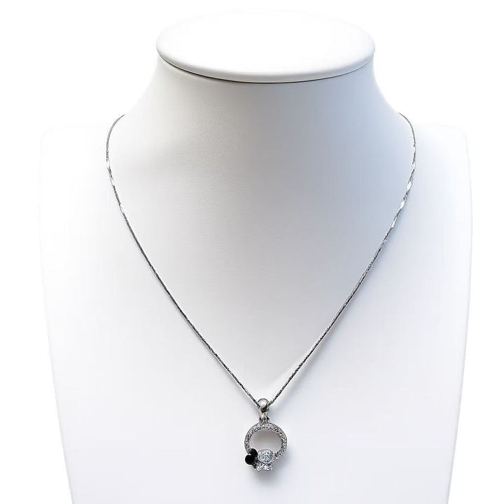 925 Sterling Silver Halo CZ Circle Pendant Necklace Yui mart