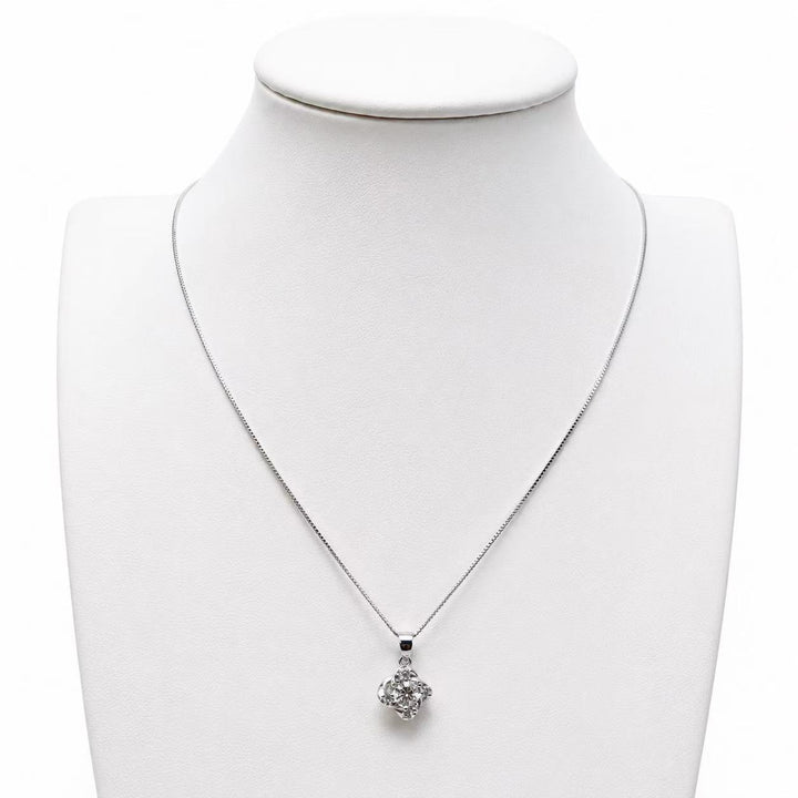 925 Sterling Silver Four-Leaf Clover CZ Pendant Necklace Yui mart