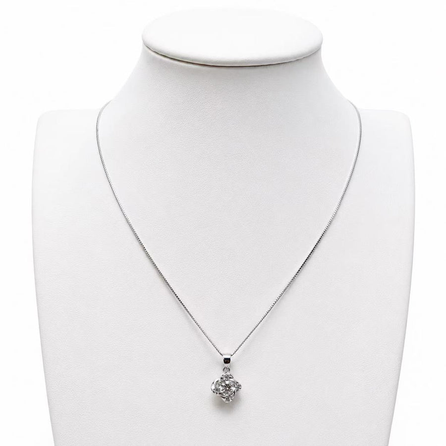 925 Sterling Silver Four-Leaf Clover CZ Pendant Necklace Yui mart