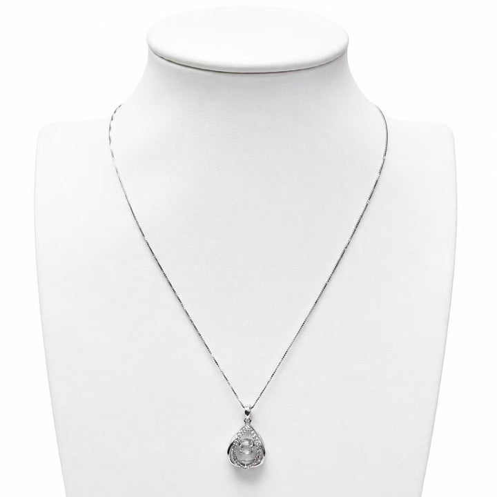 925 Sterling Silver Teardrop Halo Pearl Pendant Necklace Yui mart