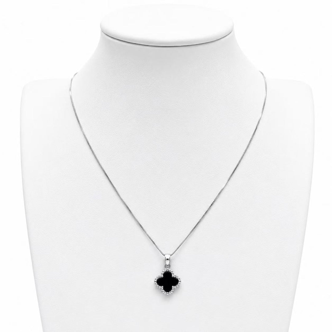 925 Sterling Silver Black Clover Pendant Necklace Yui mart