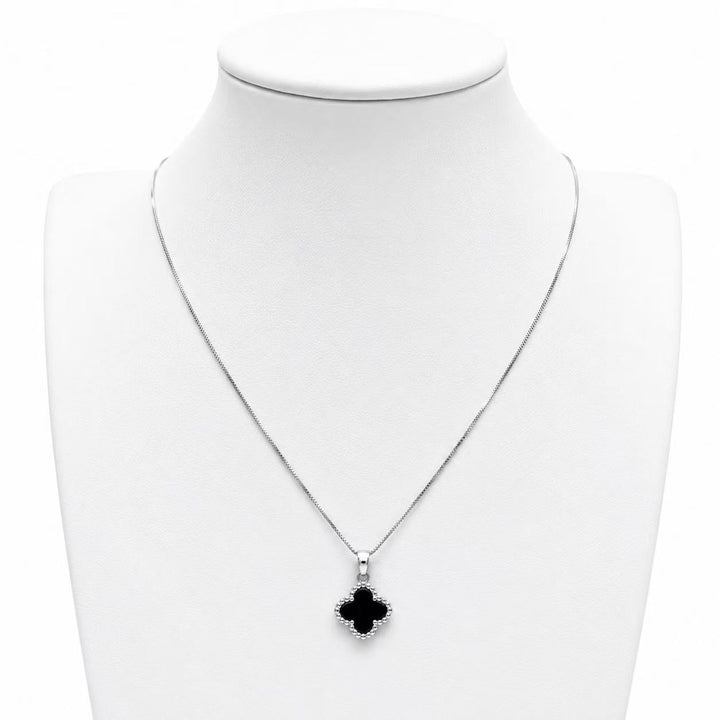 925 Sterling Silver Black Clover Pendant Necklace Yui mart