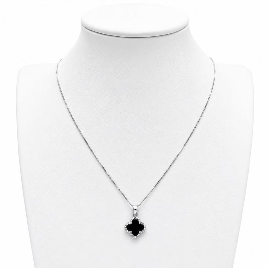 925 Sterling Silver Black Clover Pendant Necklace Yui mart