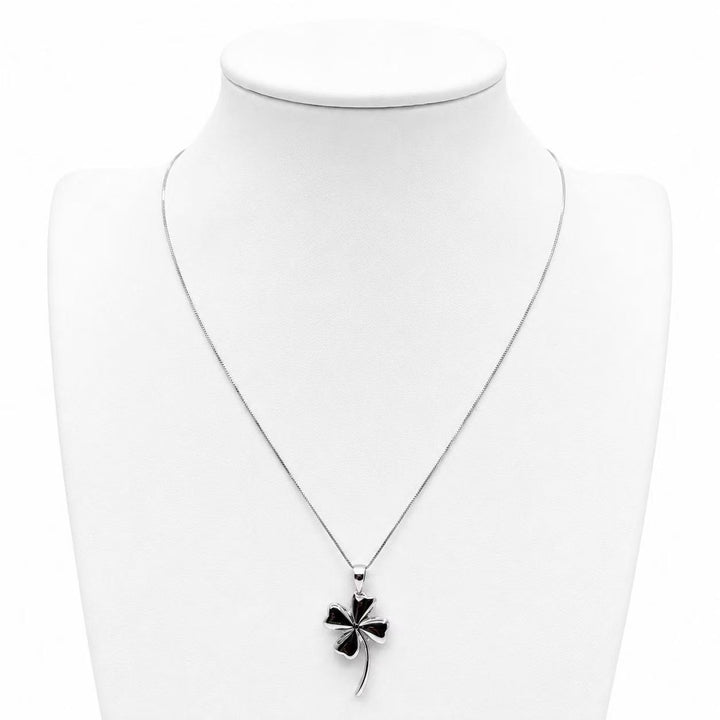 925 Sterling Silver Black Four-Leaf Clover Pendant Necklace Yui mart