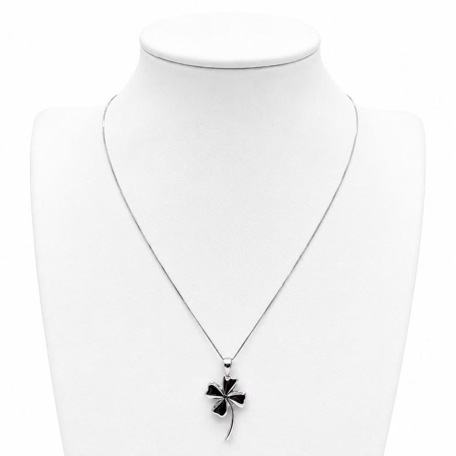 925 Sterling Silver Black Four-Leaf Clover Pendant Necklace Yui mart