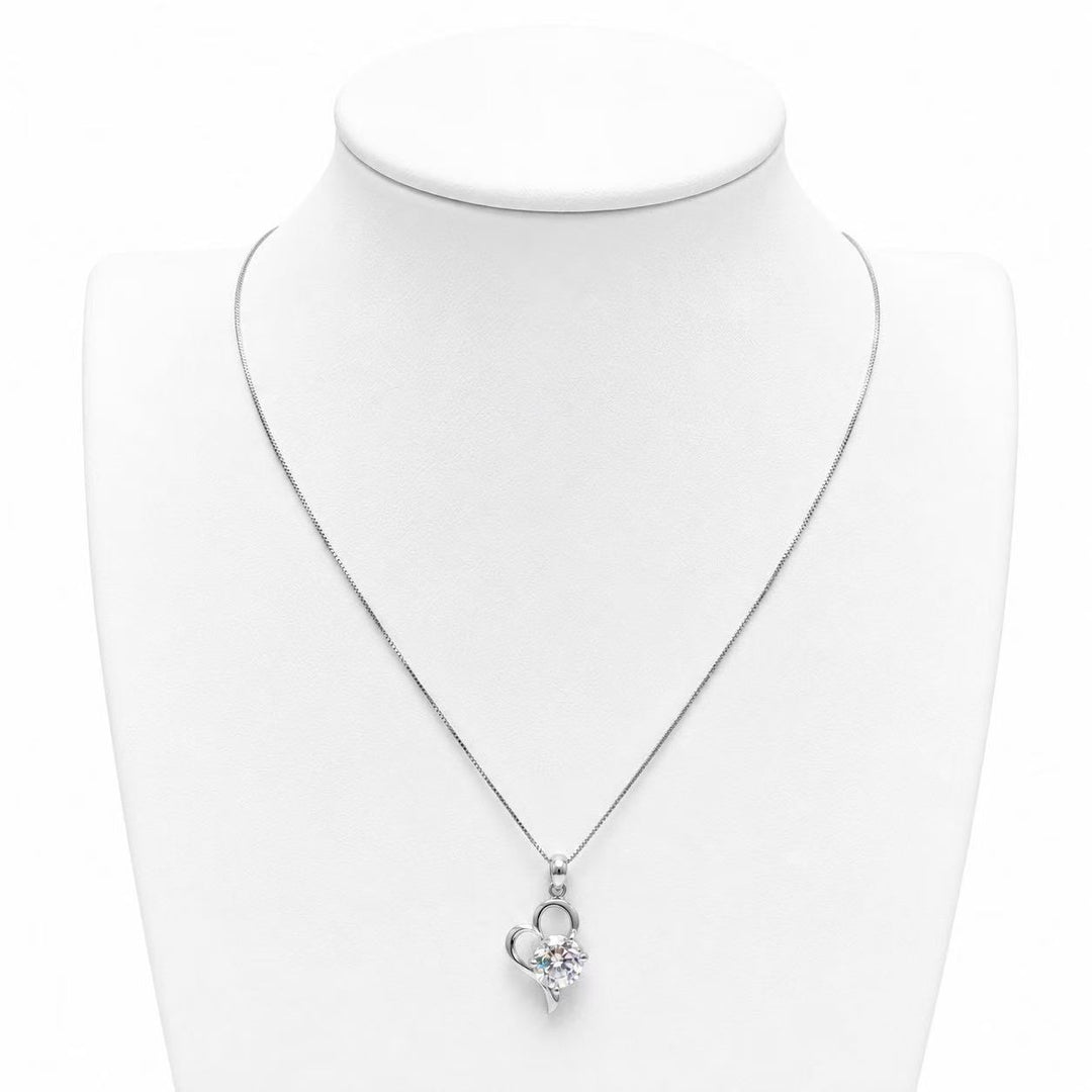 925 Sterling Silver Crystal Heart Pendant Necklace Yui mart
