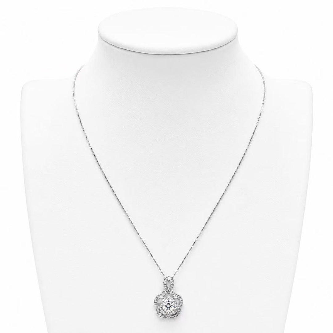 925 Sterling Silver Blossom Crystal Pendant Necklace Yui mart