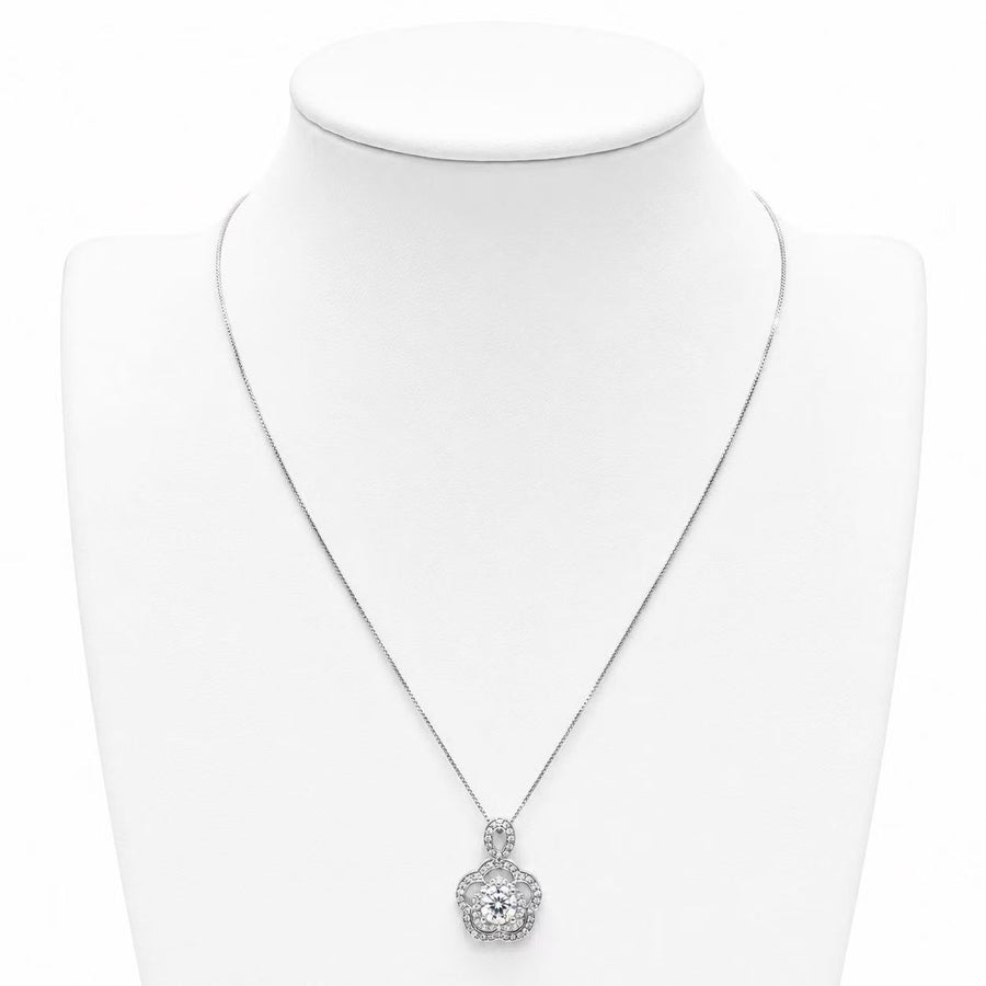 925 Sterling Silver Blossom Crystal Pendant Necklace Yui mart