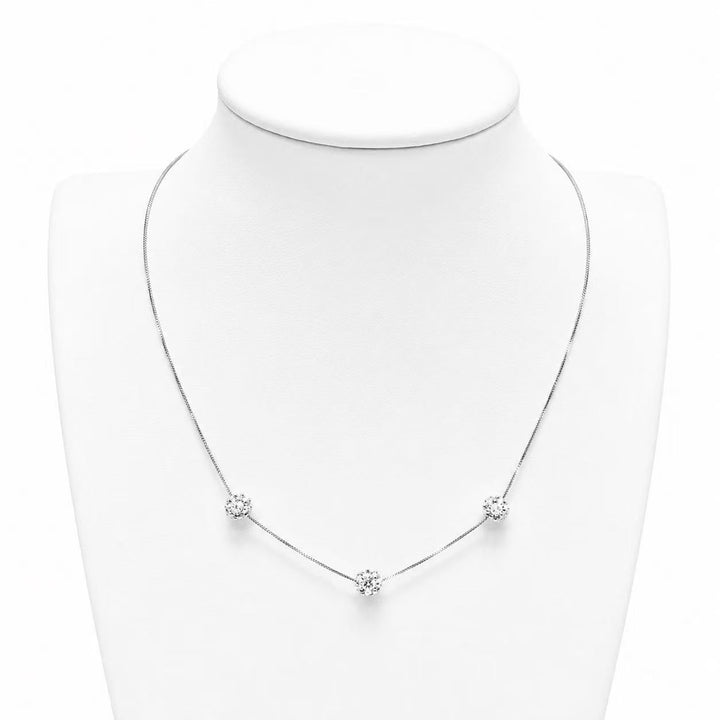 925 Sterling Silver Triple Sparkle Station Necklace Yui mart