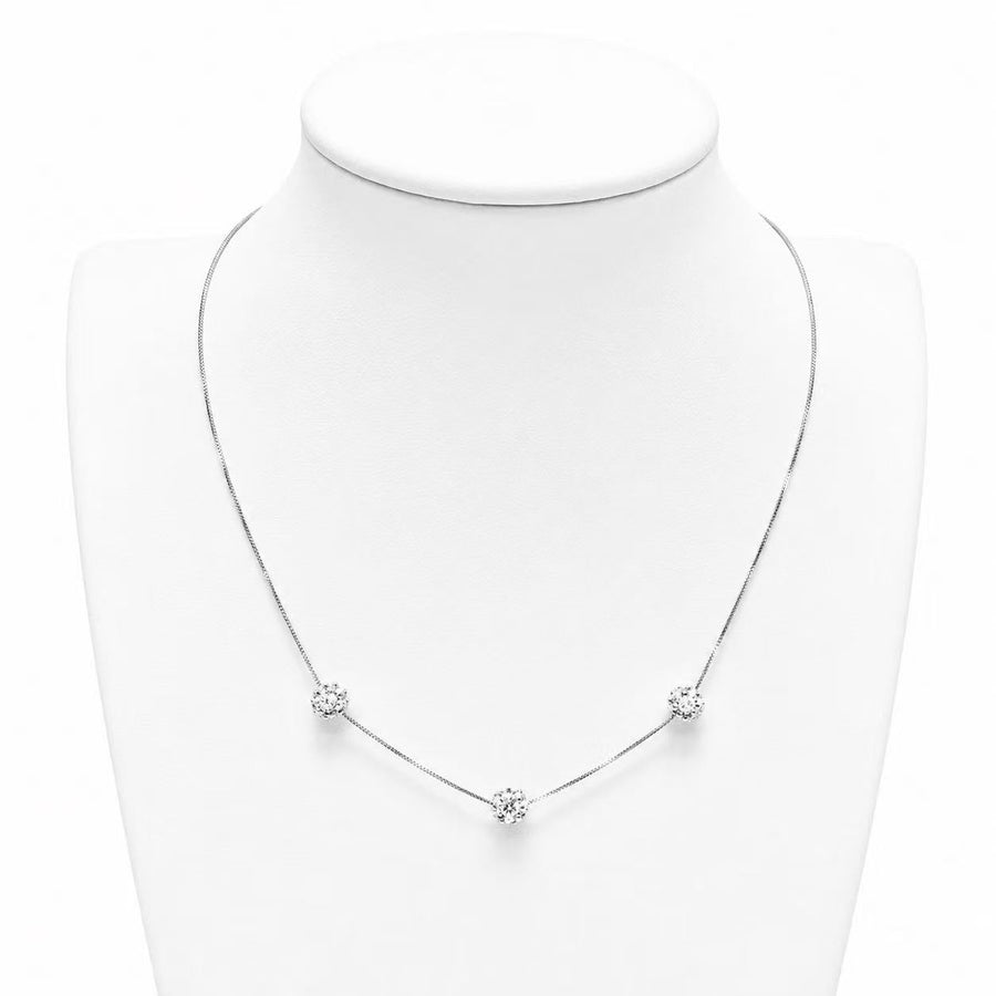 925 Sterling Silver Triple Sparkle Station Necklace Yui mart