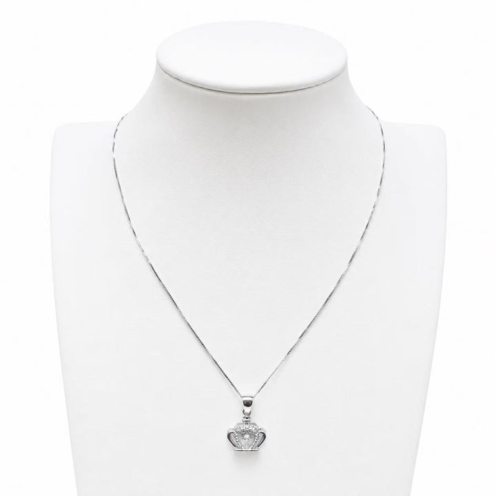 925 Sterling Silver Crown Heart Pendant Necklace Yui mart