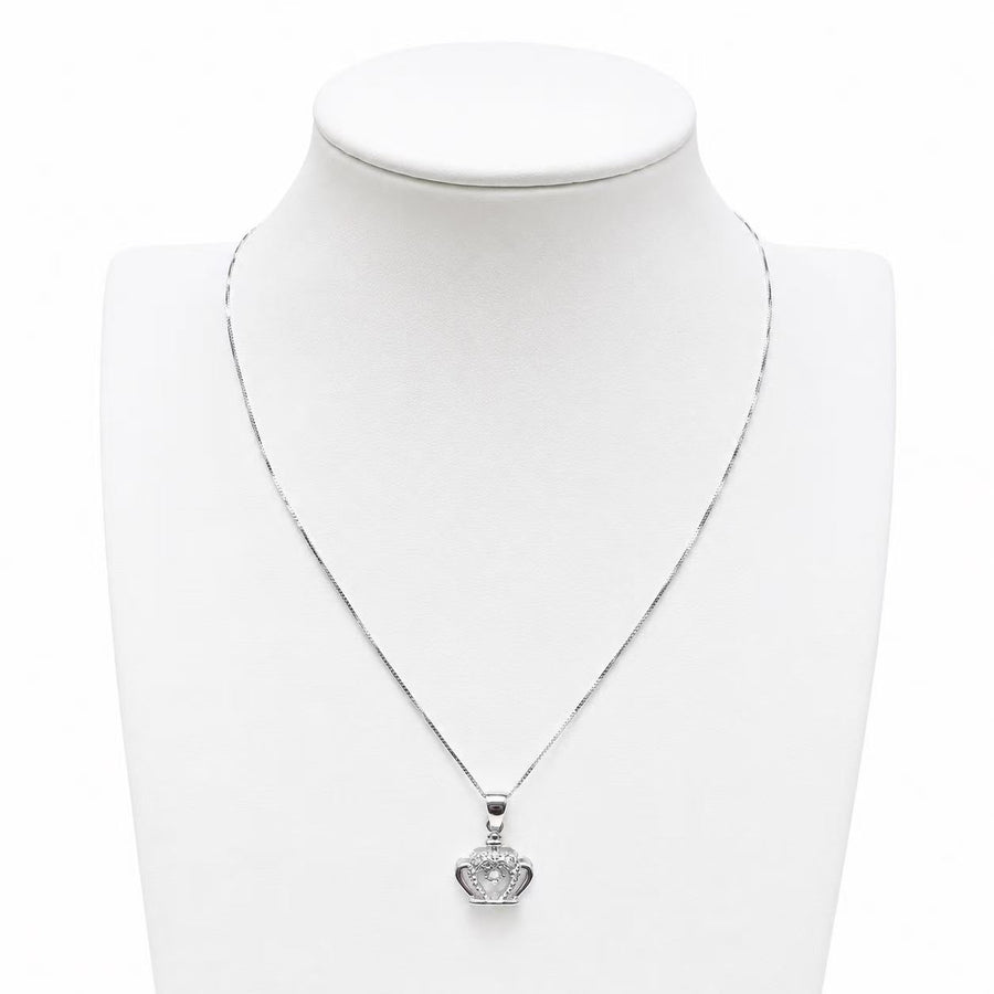 925 Sterling Silver Crown Heart Pendant Necklace Yui mart