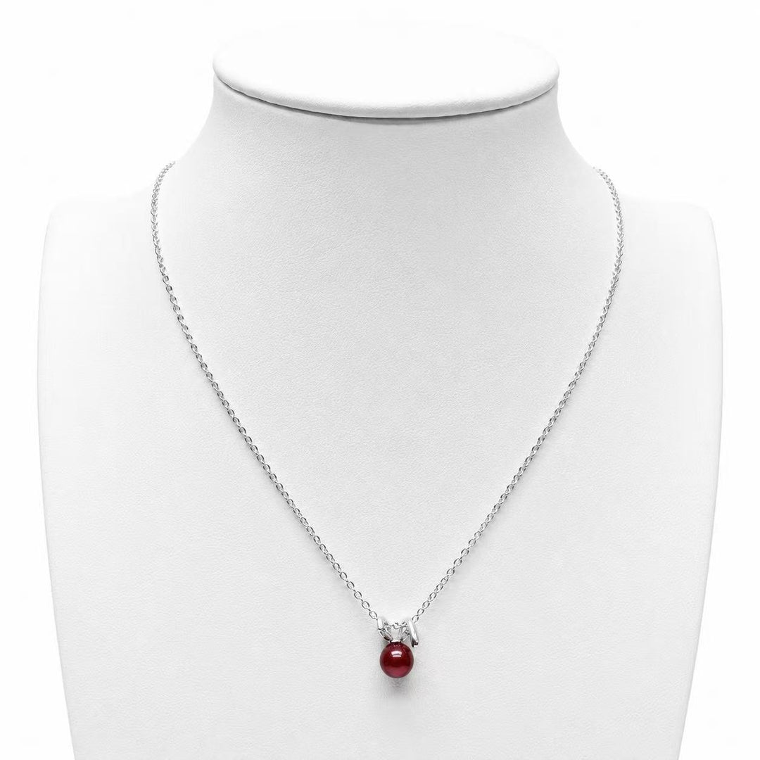 925 Sterling Silver Red Pearl Charm Necklace Yui mart