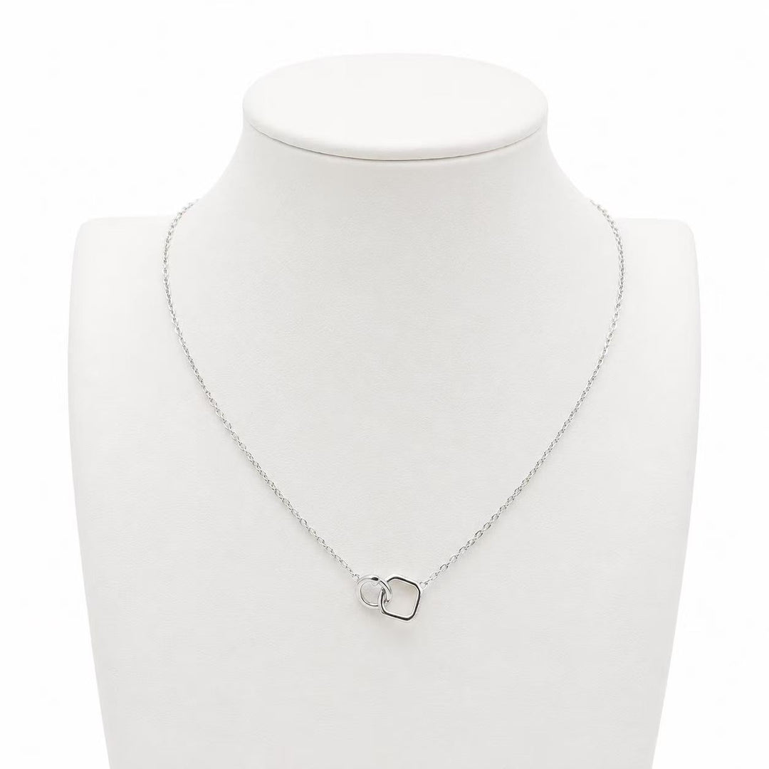 925 Sterling Silver Interlocking Circle & Square Necklace Yui mart