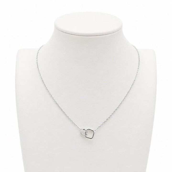925 Sterling Silver Interlocking Circle & Square Necklace Yui mart