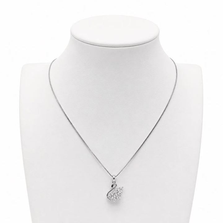 925 Sterling Silver Swan CZ Pendant Necklace Yui mart
