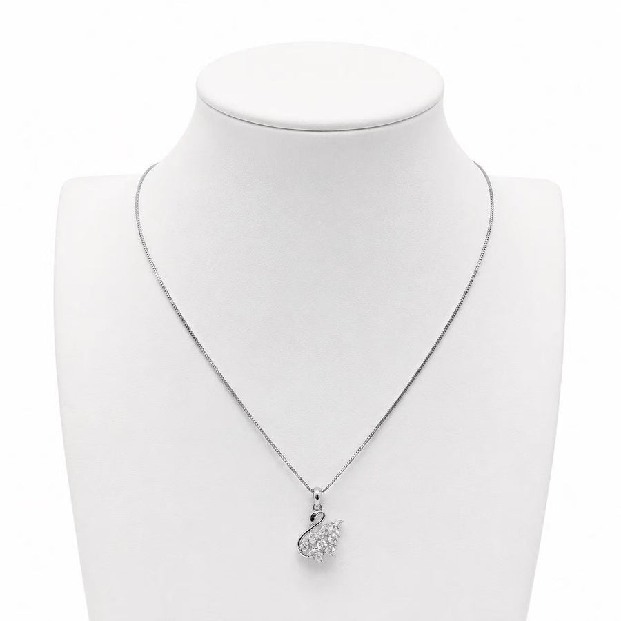 925 Sterling Silver Swan CZ Pendant Necklace Yui mart