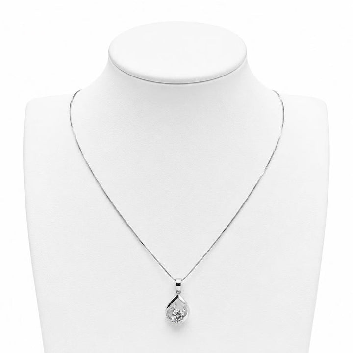 925 Sterling Silver Sparkling Teardrop Pendant Necklace Yui mart