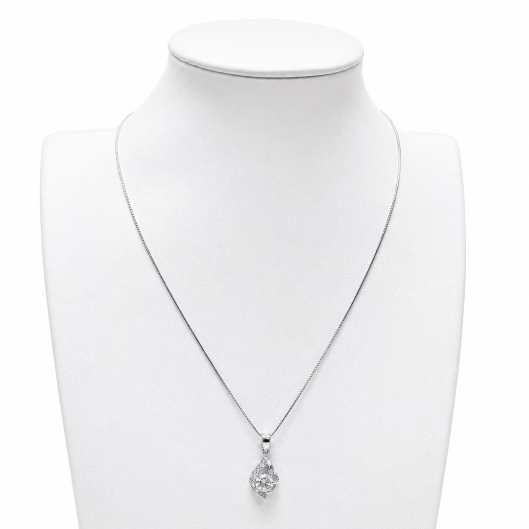 925 Sterling Silver Twisted Teardrop CZ Pendant Necklace Yui mart