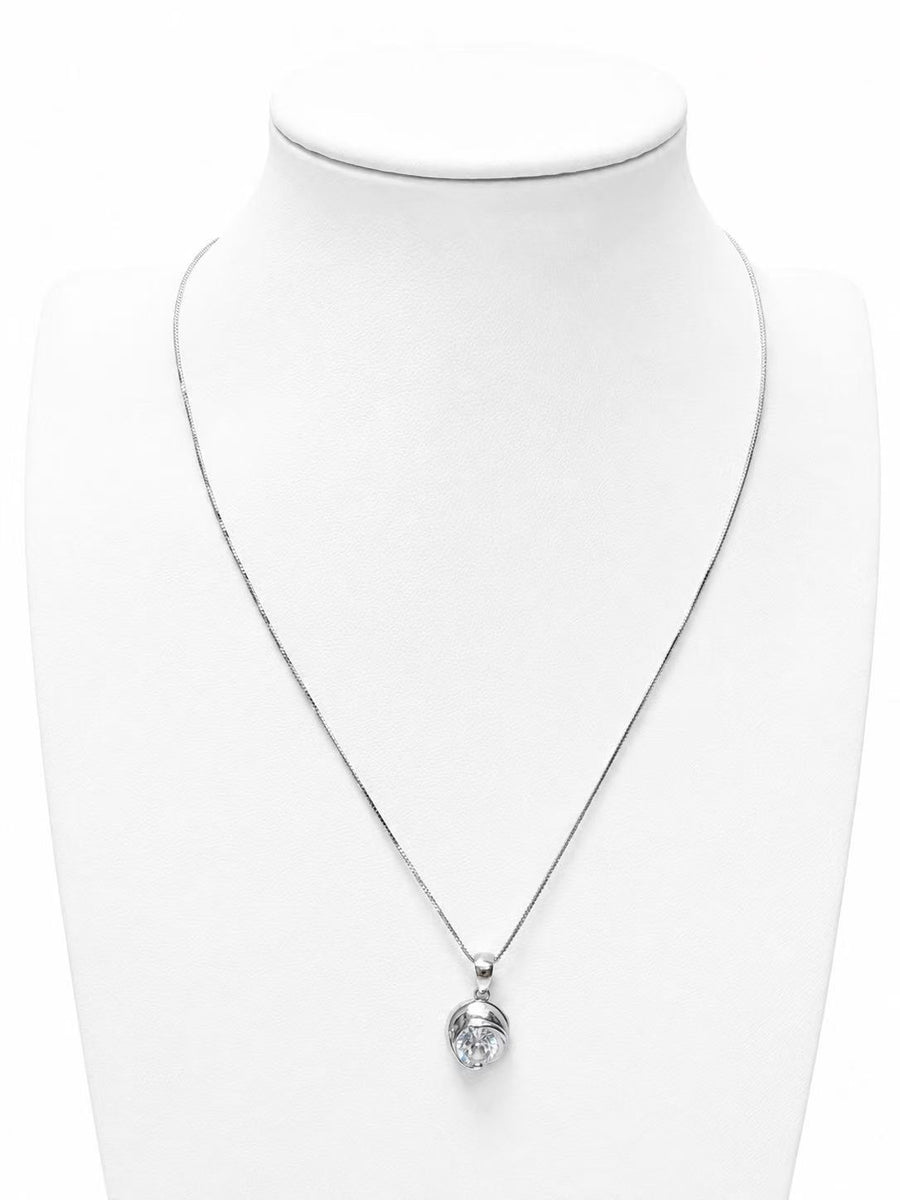 925 Sterling Silver Circle CZ Pendant Necklace Yui mart