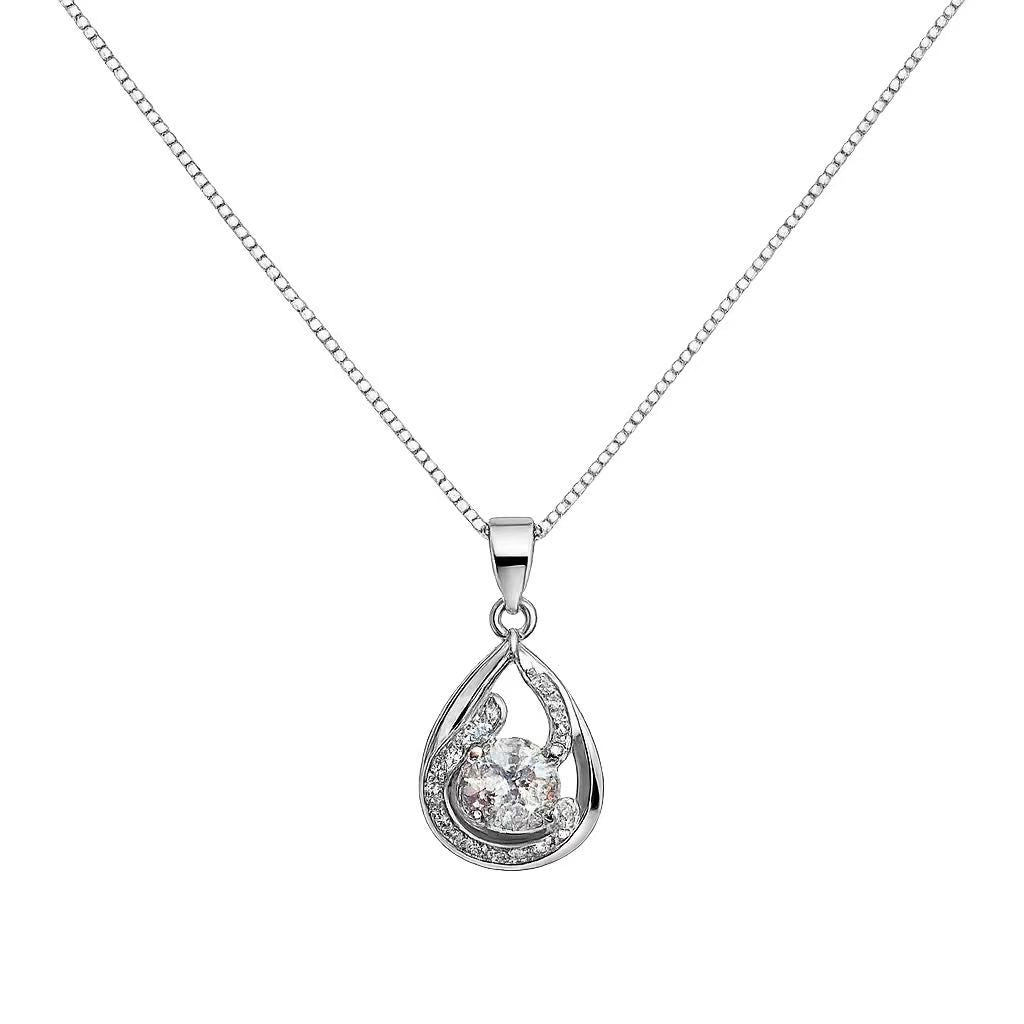 925 Sterling Silver Sparkling Teardrop Pendant Necklace Yui mart