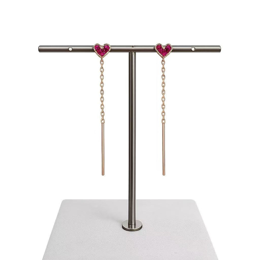 925 Sterling Silver Rose Gold Heart Tassel Earrings Yui mart