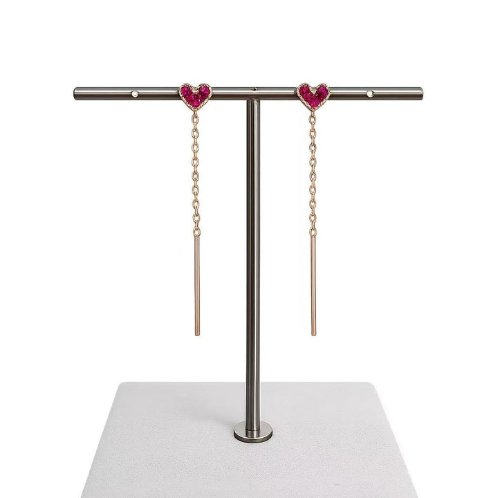 925 Sterling Silver Rose Gold Heart Tassel Earrings Yui mart