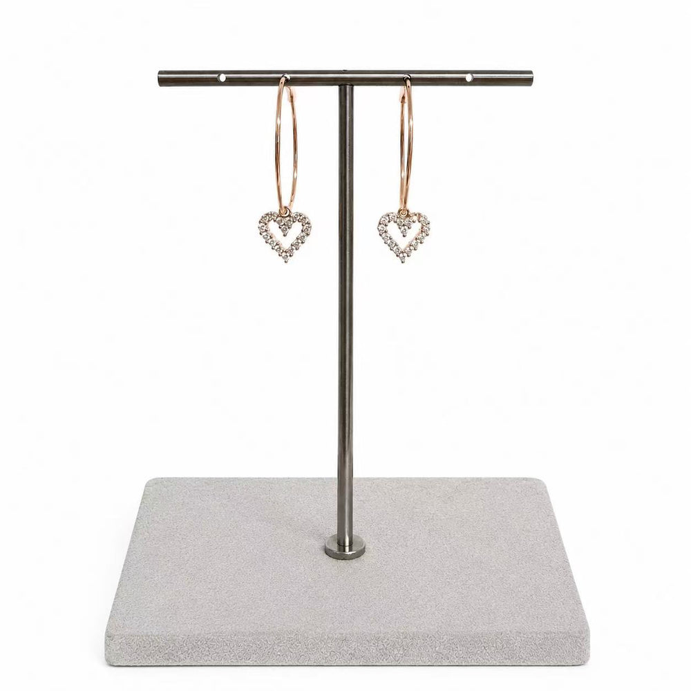 925 Sterling Silver Rose Gold Open Heart Hoop Earrings Yui mart
