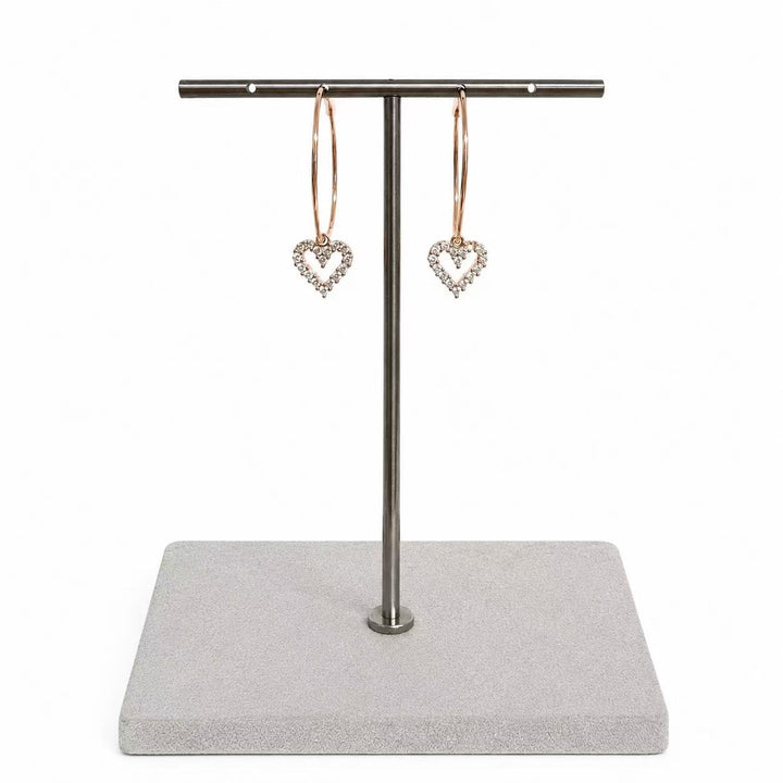 925 Sterling Silver Rose Gold Open Heart Hoop Earrings Yui mart