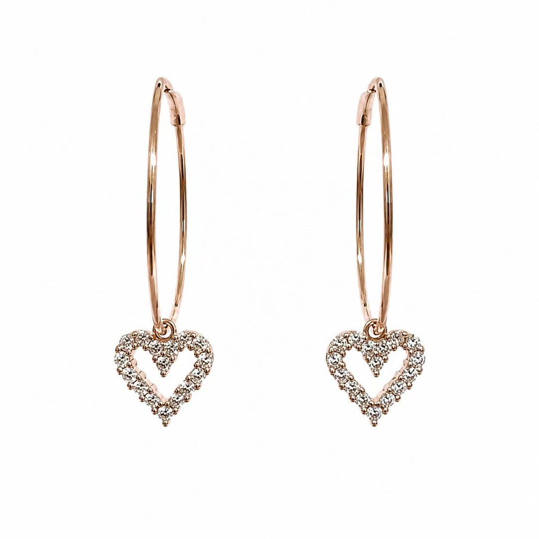 925 Sterling Silver Rose Gold Open Heart Hoop Earrings Yui mart