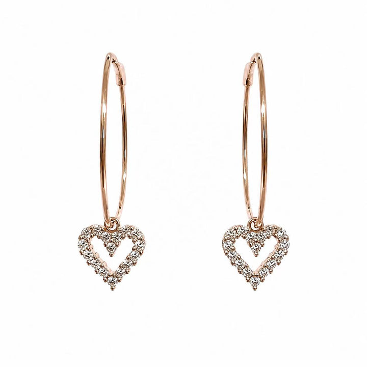 925 Sterling Silver Rose Gold Open Heart Hoop Earrings Yui mart